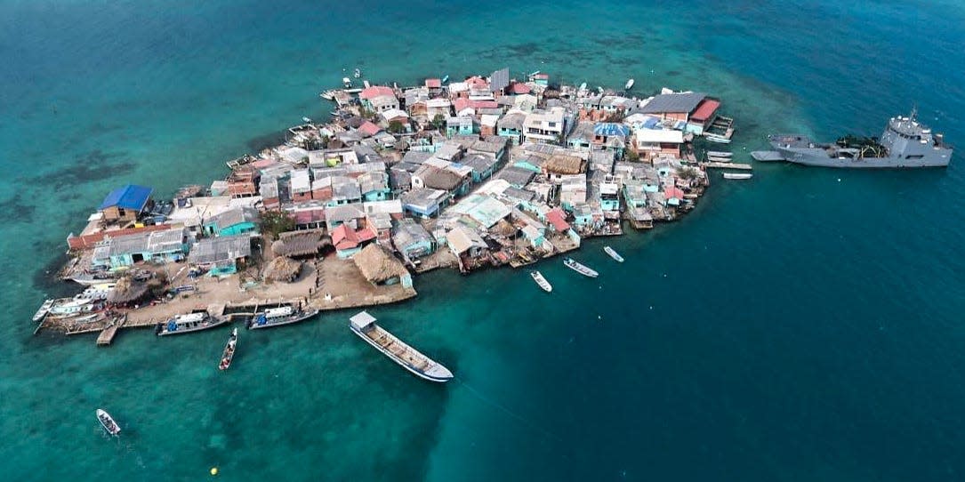 An aerial view of Santa Cruz del Islote island, located in the Colombian Caribbean, off the coast of Sucre Department, on June 30, 2020, during the COVID-19 pandemic.