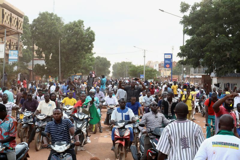 Supporters of Burkina Faso's self-declared new leader Ibrahim Traore, demonstrate in Ouagadougou