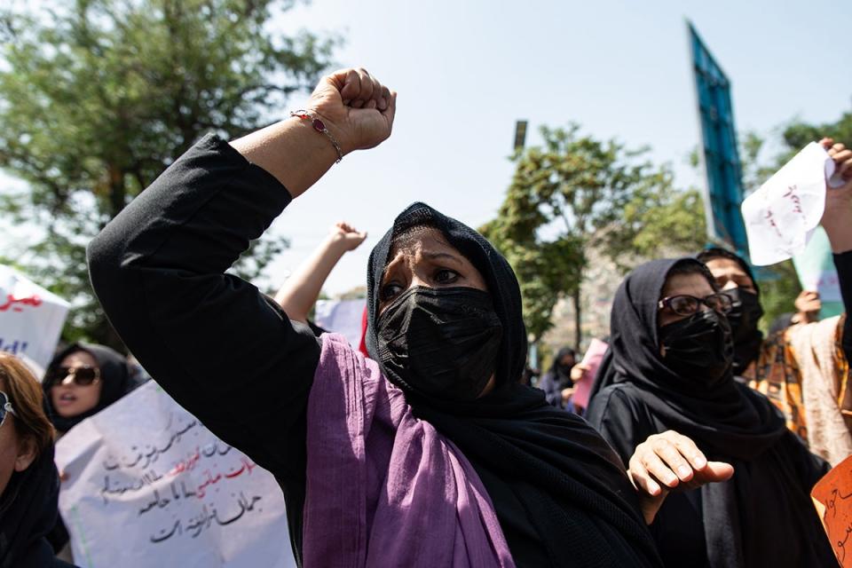 Women in Kabul protest against clampdown on rights by Taliban rulers (Getty Images)