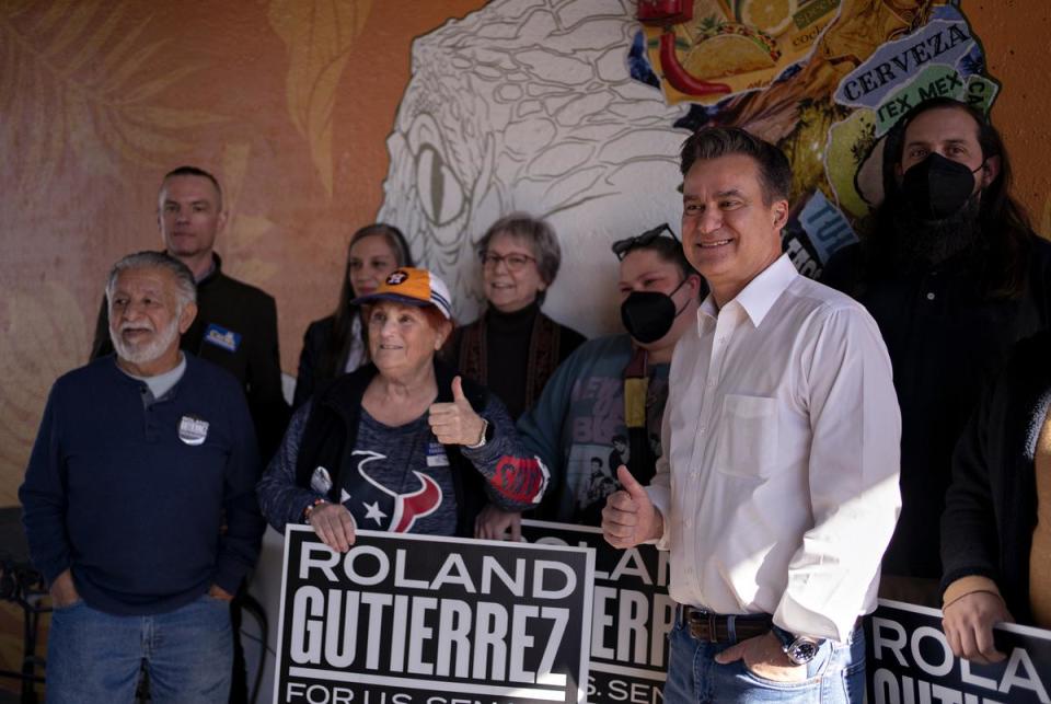 State Sen. Roland Gutierrez, D-Dallas, one of the Democratic candidates for U.S. Senate, at a multi-county meet and greet at Iguana Joeís Restaurant in Mont Belvieu on Jan. 19, 2024.
