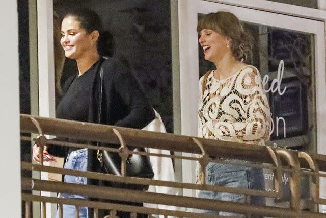 <p>Roger / BACKGRID</p> Selena Gomez and Taylor Swift in West Hollywood on Oct. 19, 2023