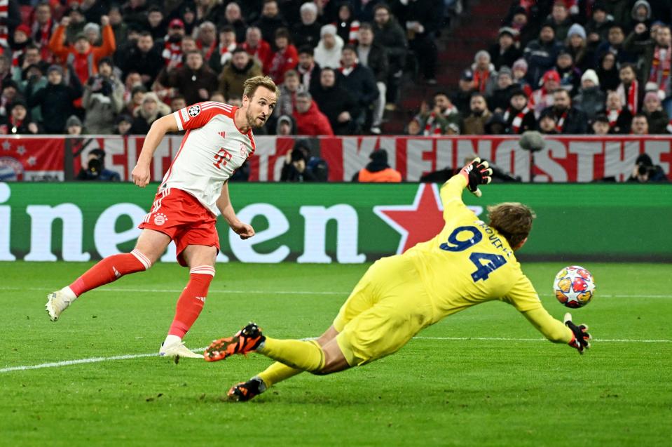 Kane scores Bayern’s third goal against Lazio (Reuters)