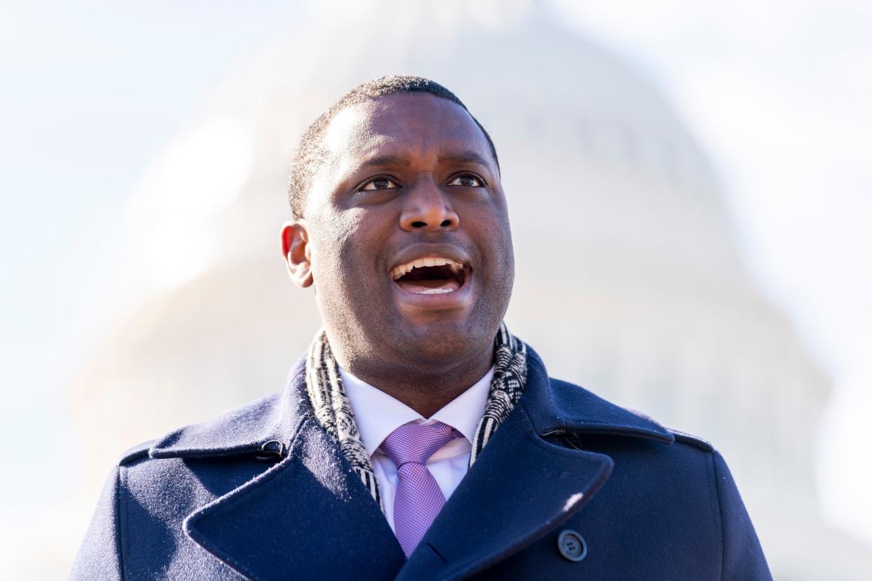 Rep. Mondaire Jones (D-N.Y.) speaks at a news conference on Capitol Hill in Washington, D.C. on Feb. 4, 2021. 