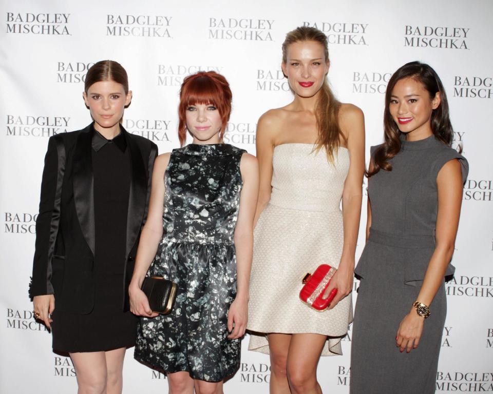 From left, Kate Mara, Carly Rae Jepsen, Petra Nemcova and Jamie Chung arrive at the Badgley Mischka Store Opening Party, on Tuesday, Sept. 10, 2013 in New York. (Photo by Greg Allen/Invision/AP)