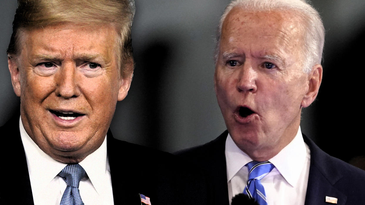 President Trump and Joe Biden. (Photo illustration: Yahoo News; photos: AP, Andrew Harnik/AP)