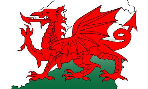 Outline of Wales with a Welsh Dragon isolated on white<br>DT2T64 Outline of Wales with a Welsh Dragon isolated on white