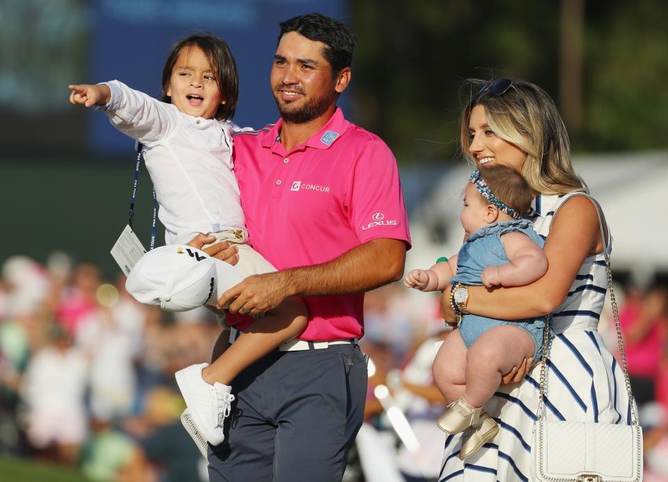 <p>Jason Day of Australia celebrates with son Dash, wife Ellie and daughter Lucy after winning during the final round of THE PLAYERS Championship at the Stadium course at TPC Sawgrass on May 15, 2016 in Ponte Vedra Beach, Florida. (Photo by Scott Halleran/Getty Images) </p>