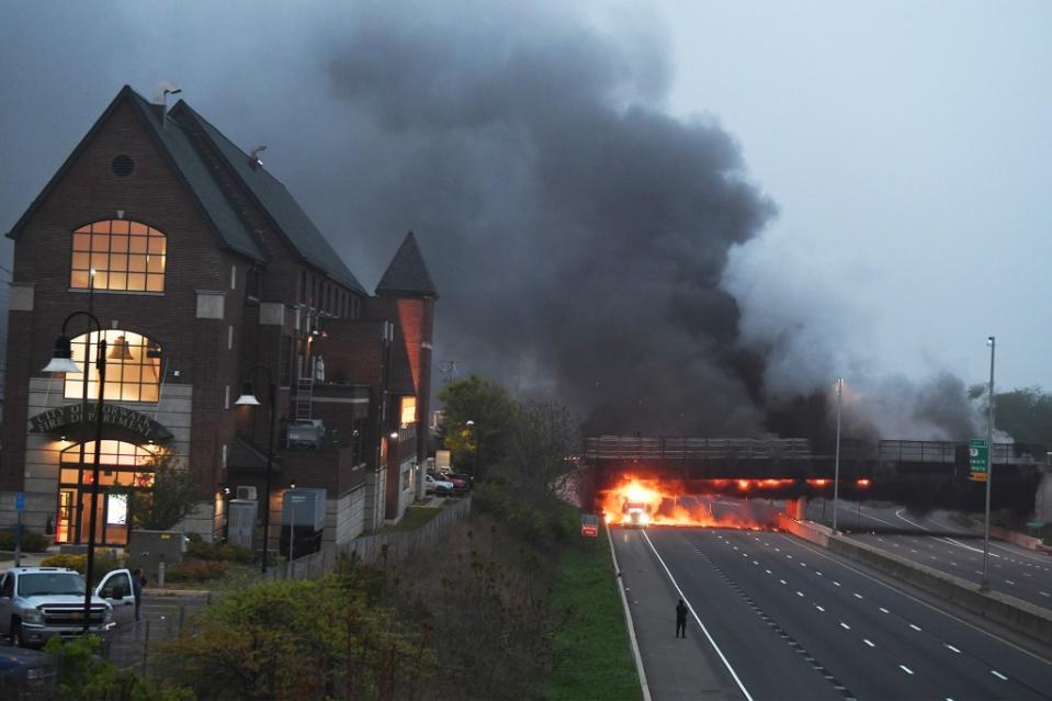 A tractor-trailer loaded with thousands of gallons of gasoline exploded into a fiery inferno Thursday morning on I-95 in Connecticut. Matthew McDermott