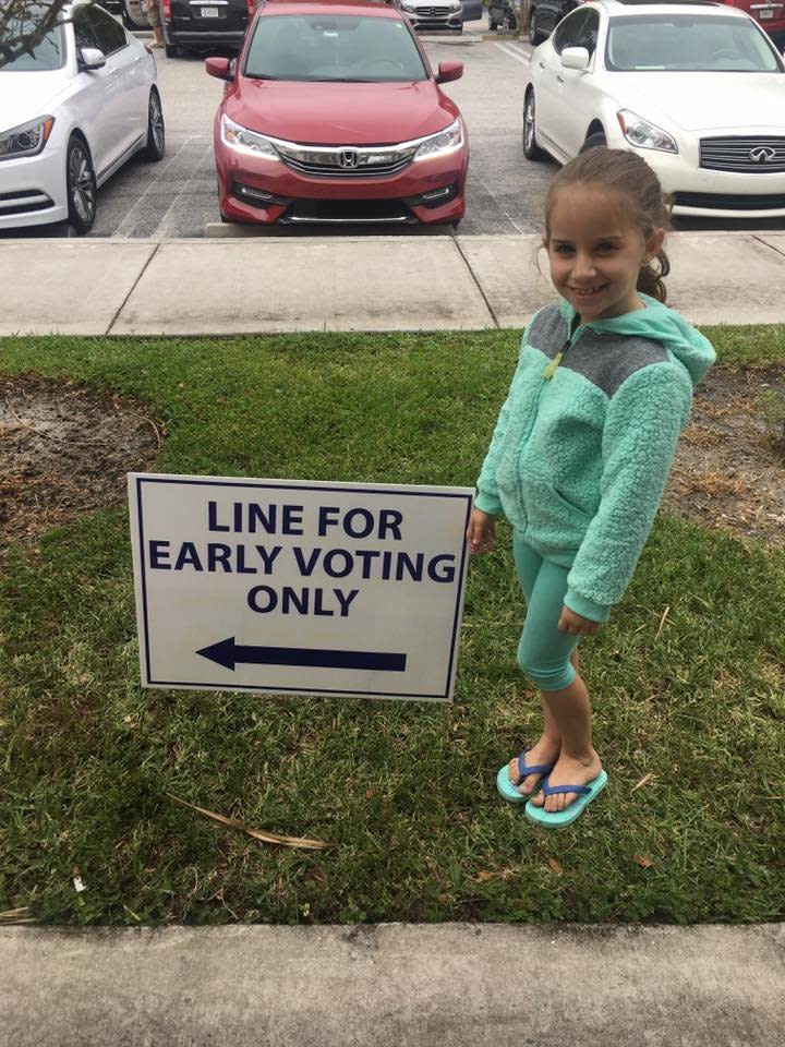 Took our 7-year-old early voting in Florida last Friday. We want her to appreciate how special the right is to vote and how historic it is to be able to cast our ballot for the first woman president. #imwithher