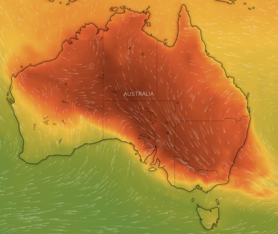 Map of the high temperatures across Australia.