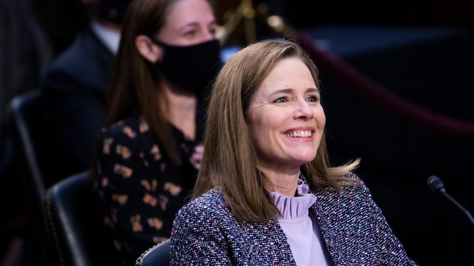 Then-Supreme Court Justice nominee Amy Coney Barrett testifies on the third day of her Senate Judiciary Committee confirmation hearing in the Hart Senate Office Building on Wednesday, Oct. 14, 2020.