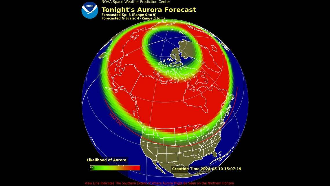 Skywatchers in Northern California could be in for a treat as heightened solar activity could make the northern lights visible on the horizon on Friday, May, 11, 2024 according to NOAA’s Space Weather Prediction Center. NOAA's Space Weather Prediction Center