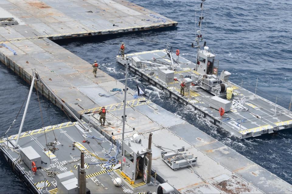 Image from last month of the floating pier for Gaza being constructed (US Army via Reuters)