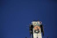 The logo of the Winter Olympics in Sarajevo is seen on a tower near the Zetra hall, the venue for the figure skating in Sarajevo October 27, 2013. REUTERS/Dado Ruvic