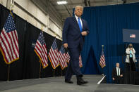President Donald Trump arrives to deliver remarks on healthcare at Charlotte Douglas International Airport, Thursday, Sept. 24, 2020, in Charlotte, N.C. (AP Photo/Evan Vucci)