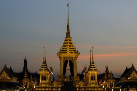 The Royal Crematorium site for the late King Bhumibol Adulyadej is seen near the Grand Palace in Bangkok, Thailand October 20, 2017. Picture taken October 20, 2017. REUTERS/Athit Perawongmetha