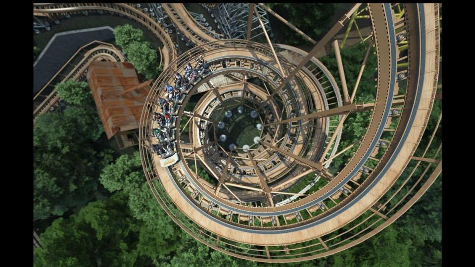 Riders will climb a spiral lift hill made of galvanized steel and wood hybrid frame before being dropped into a low-to-the-ground track on the new re-imagined Zambezi Zinger.