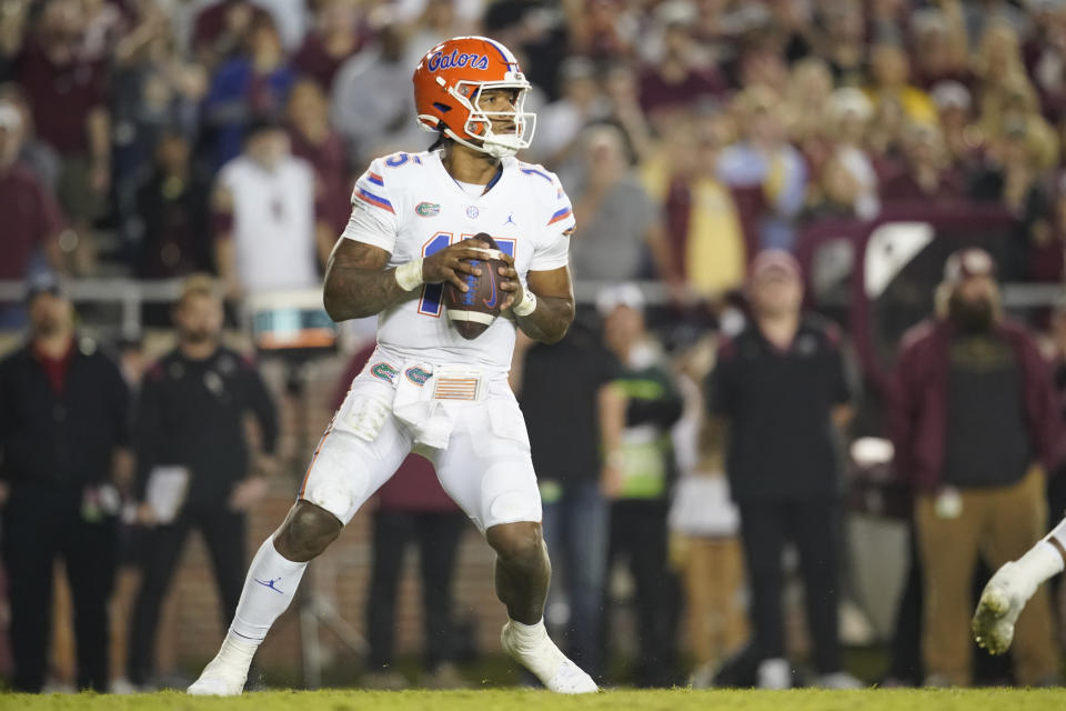 Florida quarterback Anthony Richardson (15) is declaring for the NFL draft and will skip the Gators' bowl game in Las Vegas. (Photo by Chris Leduc/Icon Sportswire via Getty Images)