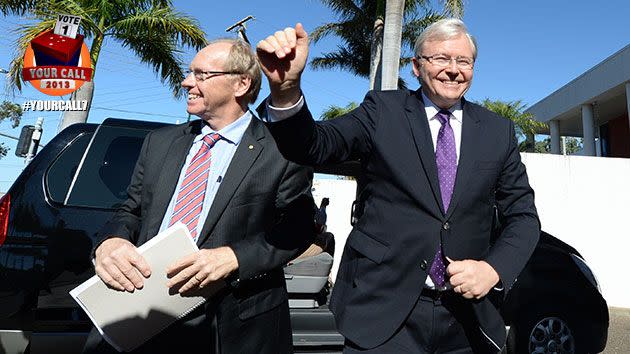 Kevin Rudd visits Beenleigh, south of Brisbane, to formally announce Mr Beattie as the new Labor candidate for the Liberal-held seat of Forde. Photo: AAP