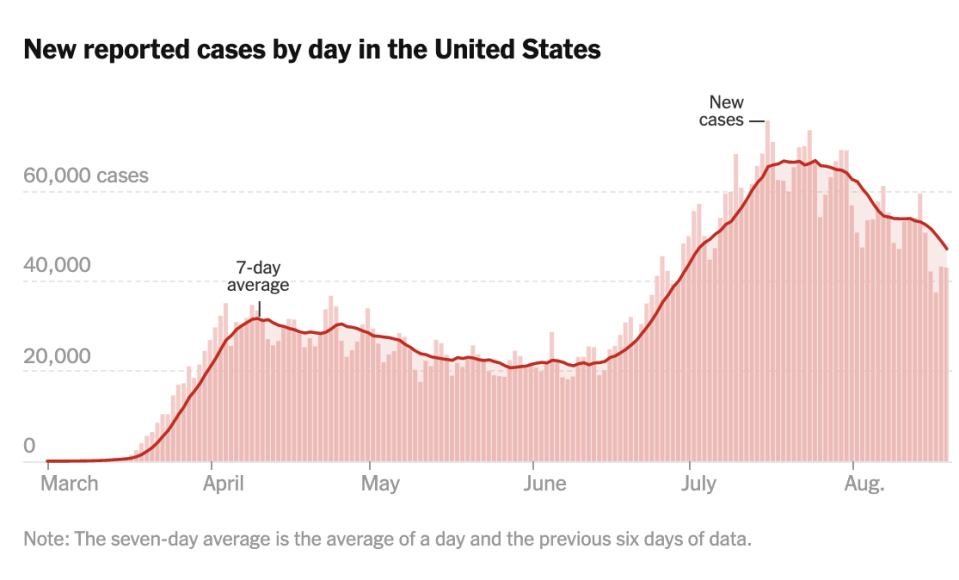 At a national level, the US never really depressed the number of new daily cases. Source: New York Times