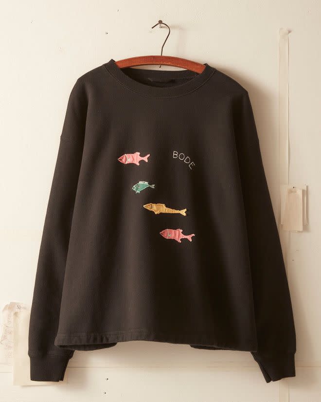 <p><a href="https://bode.com/products/fish-crewneck?_pos=1&_sid=3954d1a4f&_ss=r" rel="nofollow noopener" target="_blank" data-ylk="slk:Shop Now;elm:context_link;itc:0;sec:content-canvas" class="link ">Shop Now</a></p><p>Fish Crewneck</p><p>$490.00</p><p>bode.com</p>