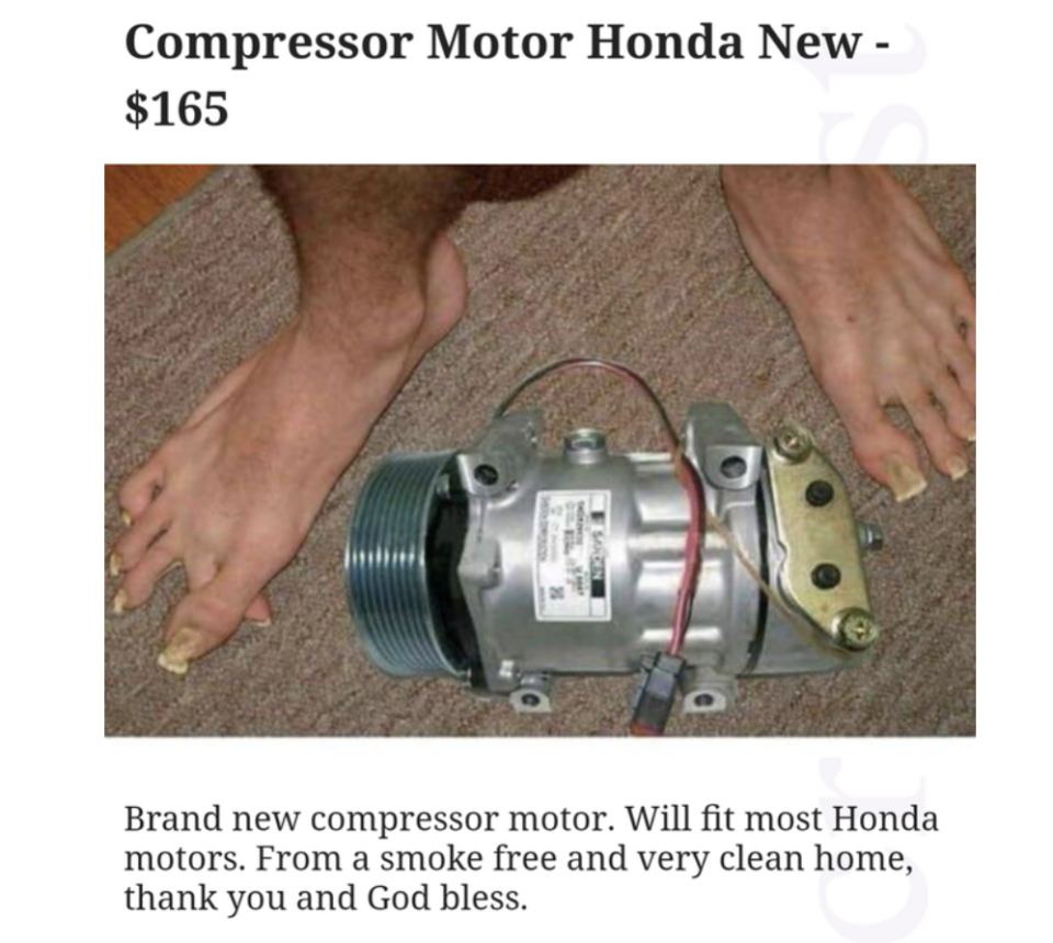 Someone's feet next to a compressor motor