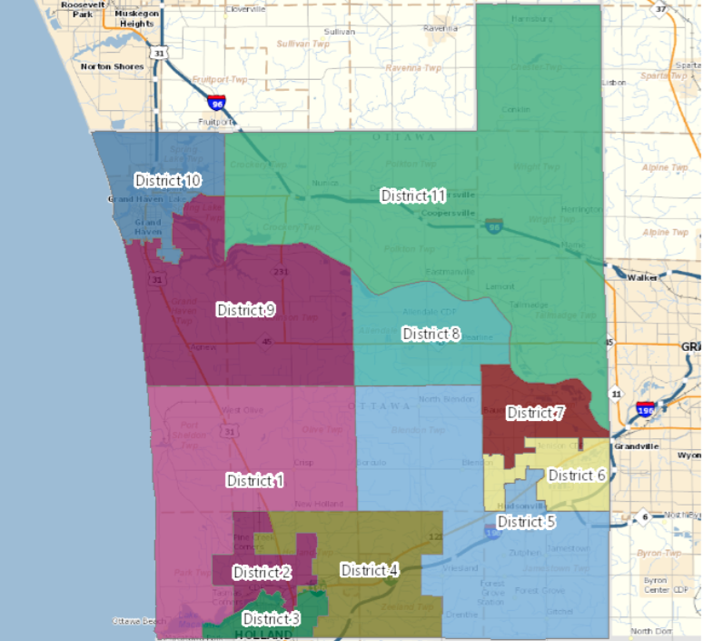 New Ottawa County Commission districts, drawn in 2021, go into effect in January 2023.