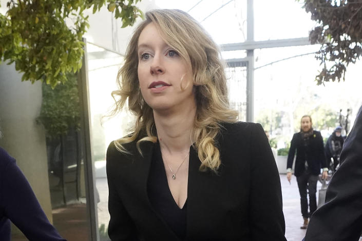Former Theranos CEO Elizabeth Holmes arrives at federal court in San Jose, Calif., Friday, March 17, 2023. (AP Photo/Jeff Chiu)