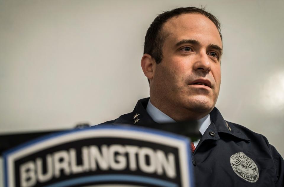 Burlington Police Chief Brandon del Pozo answers questions during a news conference on Friday, May 3, 2019, about two federal lawsuits that accuse police officers of excessive force and brutality in separate episodes outside bars in September 2018.