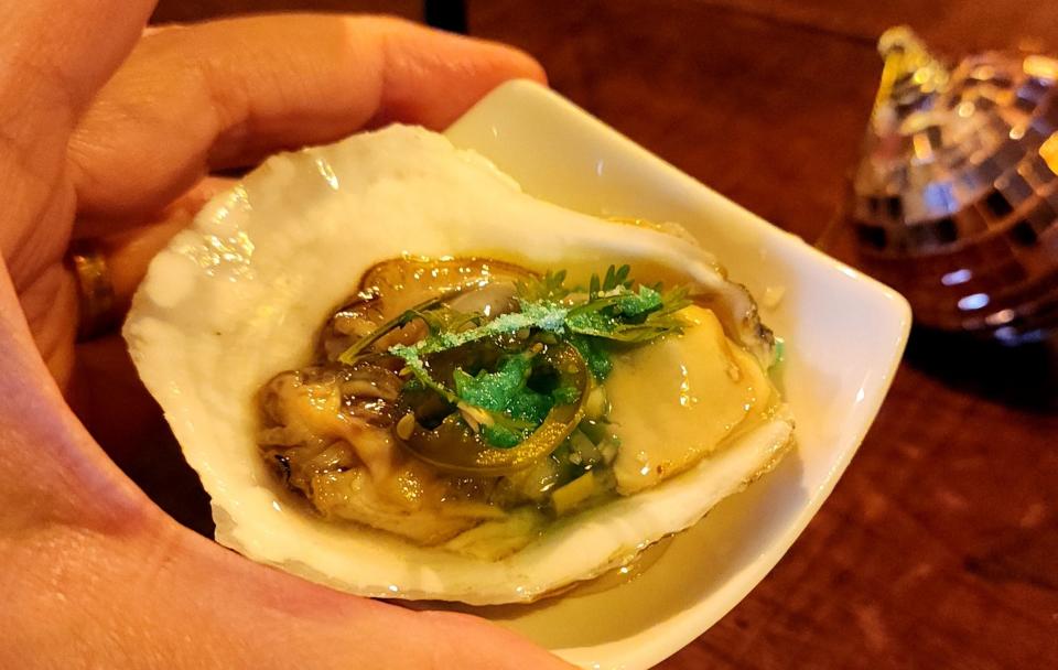 Not content to simply serve an oyster on the half shell, chef Derek Ronspies created a green-apple jalapeno mignonette with a topping of tiny pop rocks.