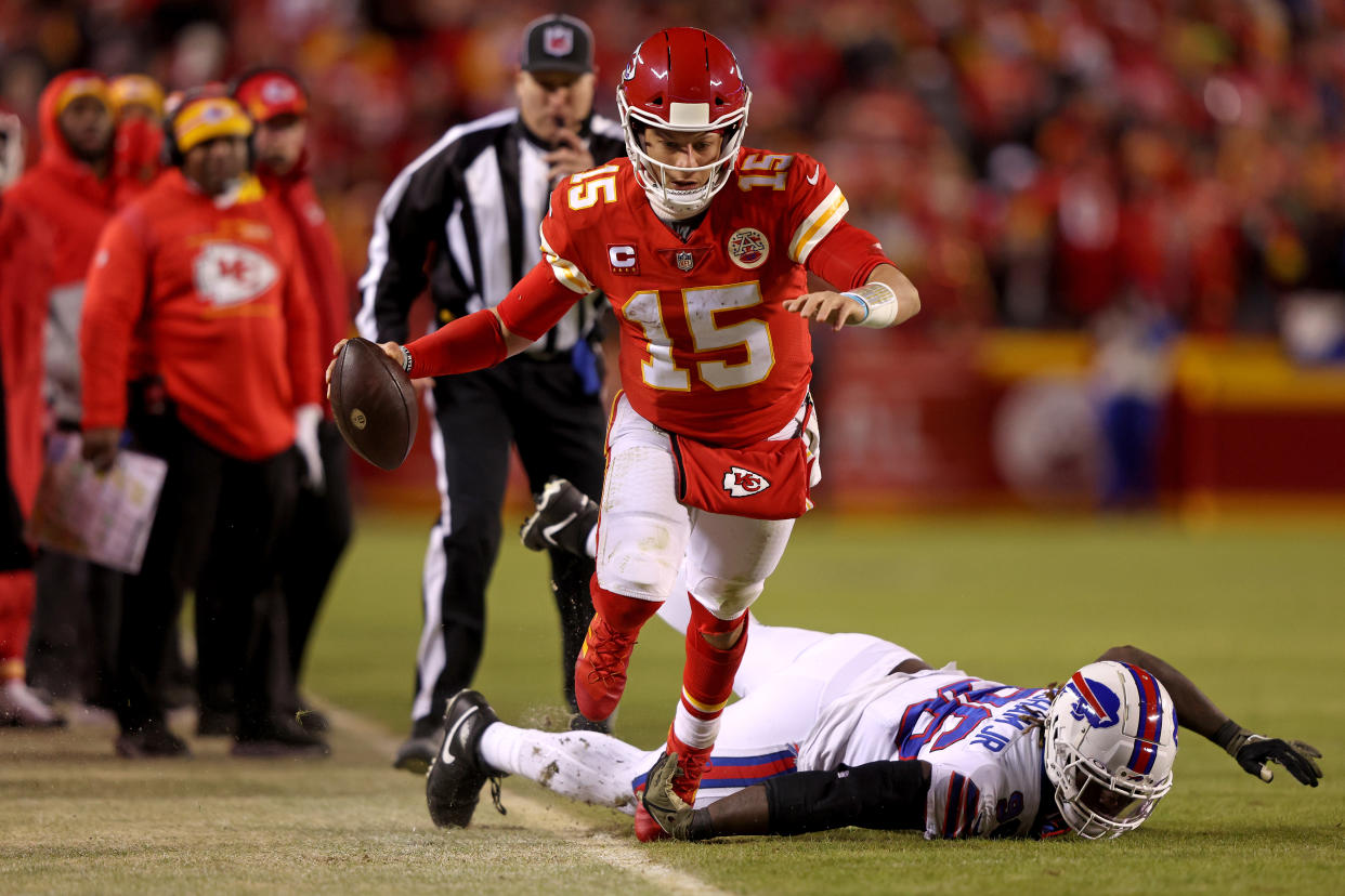 Patrick Mahomes rallied the Chiefs past Josh Allen and the Bills in an instant classic. (Photo by Jamie Squire/Getty Images)