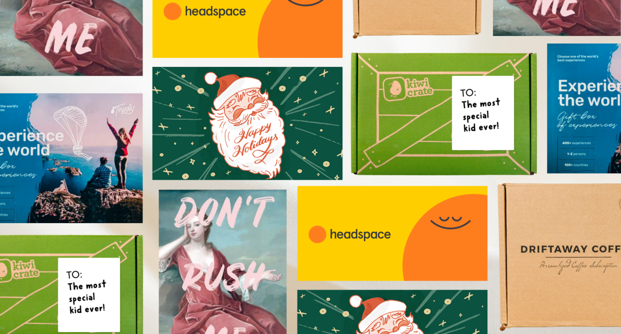 20 best digital and online Christmas gifts for last-minute shoppers (photos via Hello Fresh, Etsy, HeadSpace, Driftaway Coffee, Tinggly, KiwiCo, Amazon)