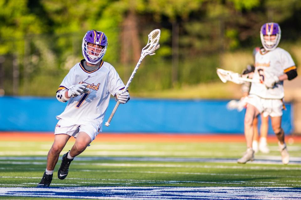 Warwick's Francis Keneally drives down field during the Class B boys lacrosse regional game in Middletown, NY on Wednesday, May 31, 2023. Keneally has already committed to play for Yale. KELLY MARSH/FOR THE TIMES HERALD-RECORD