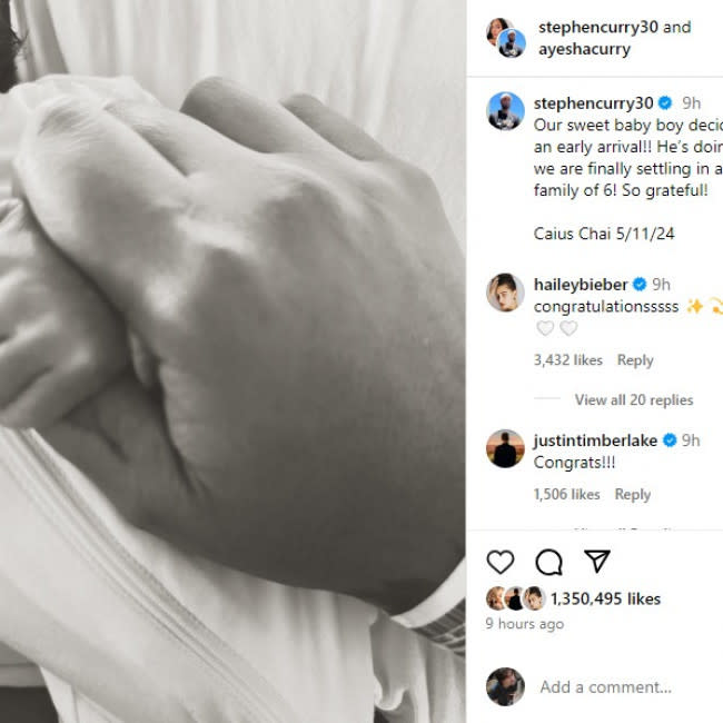 Stephen y Ayesha Curry anuncian el nacimiento de su cuarto hijo en Instagram credit:Bang Showbiz