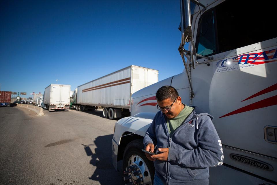 Jose Salas, a trucker from Ciudad Juarez waits at the Puente LIbre to enter the U.S. on Tuesday. He had been waiting for three hours and the commercial line had not moved, he said.