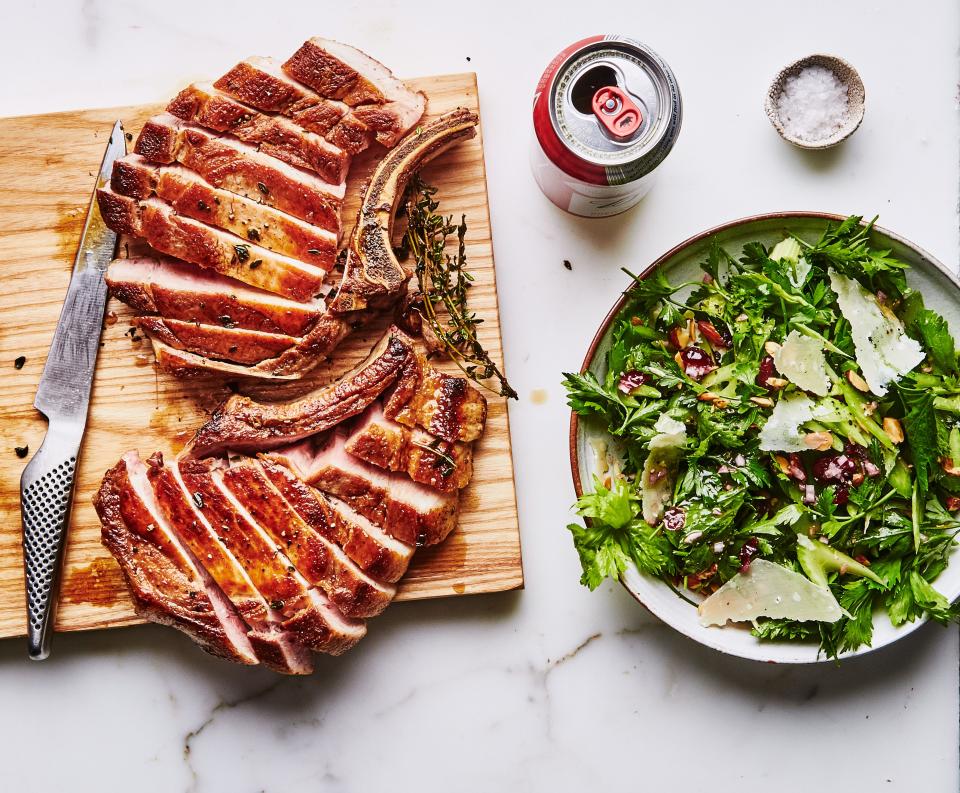 Pork Chops with Celery and Almond Salad