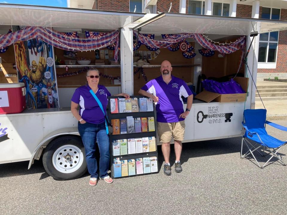 From left to right are Deanna Souza, Esteemed Loyal Knight and Drug Awareness Committee Co-chair and Matthew Sanborn, Exalted Ruler, Rochester, NH Elks Lodge #1393. Not pictured, Mark Guilmett, Past Exalted Ruler, Trustee and Co-Chair of the Lodge Drug Awareness Program.