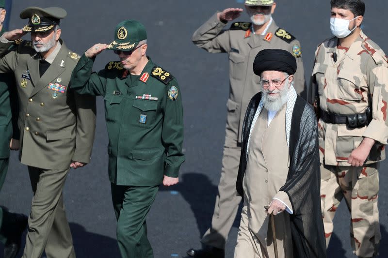 FILE PHOTO: Iran's Supreme Leader Ayatollah Ali Khamenei attends a graduation ceremony for armed Forces Officers' Universities at the police academy in Tehran