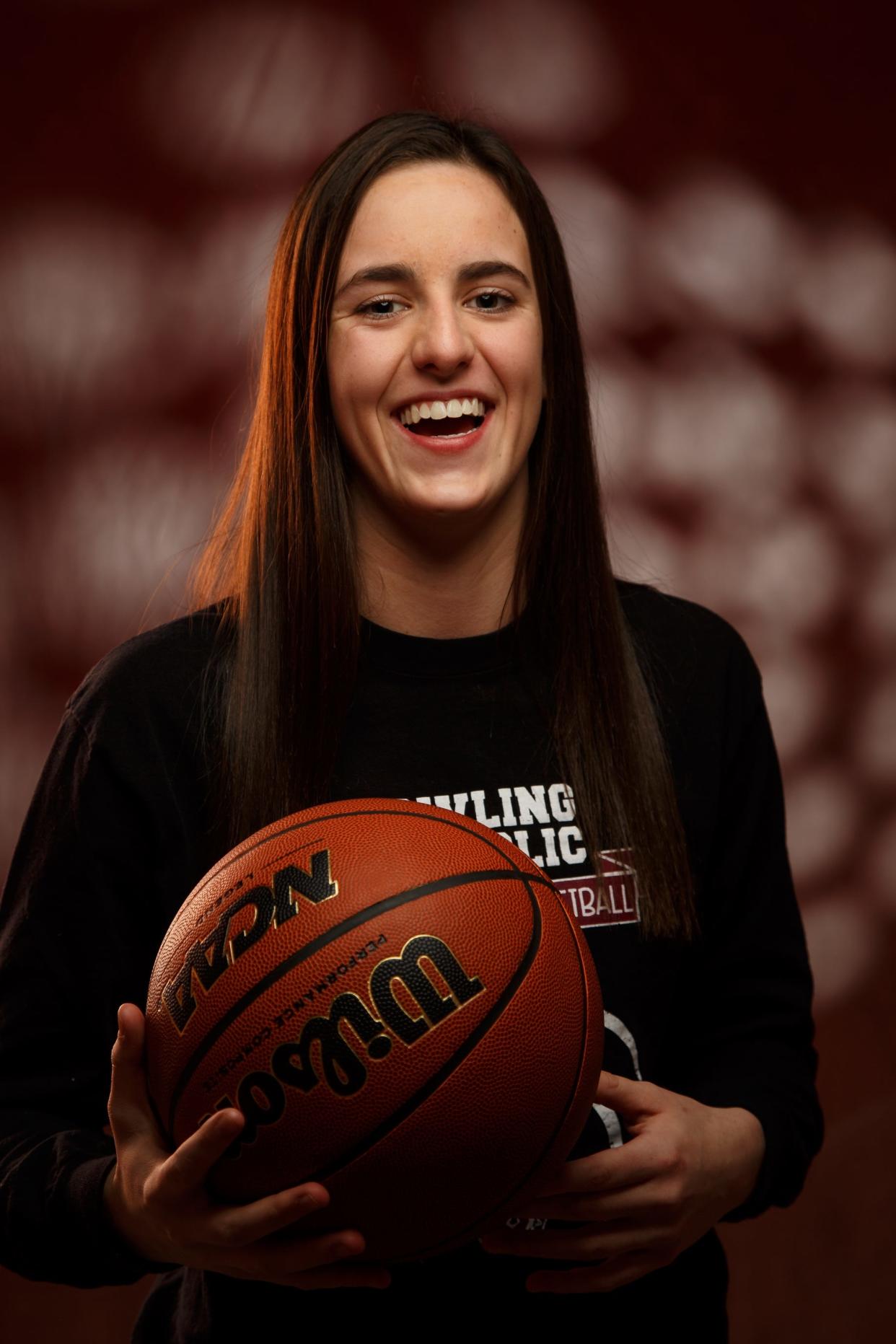 Caitlin Clark of Dowling Catholic has been named to the Des Moines Register's All-CIML Elite girls basketball team. Here she poses for a portrait in the studio on Wednesday, Feb. 21, 2018, in Des Moines.