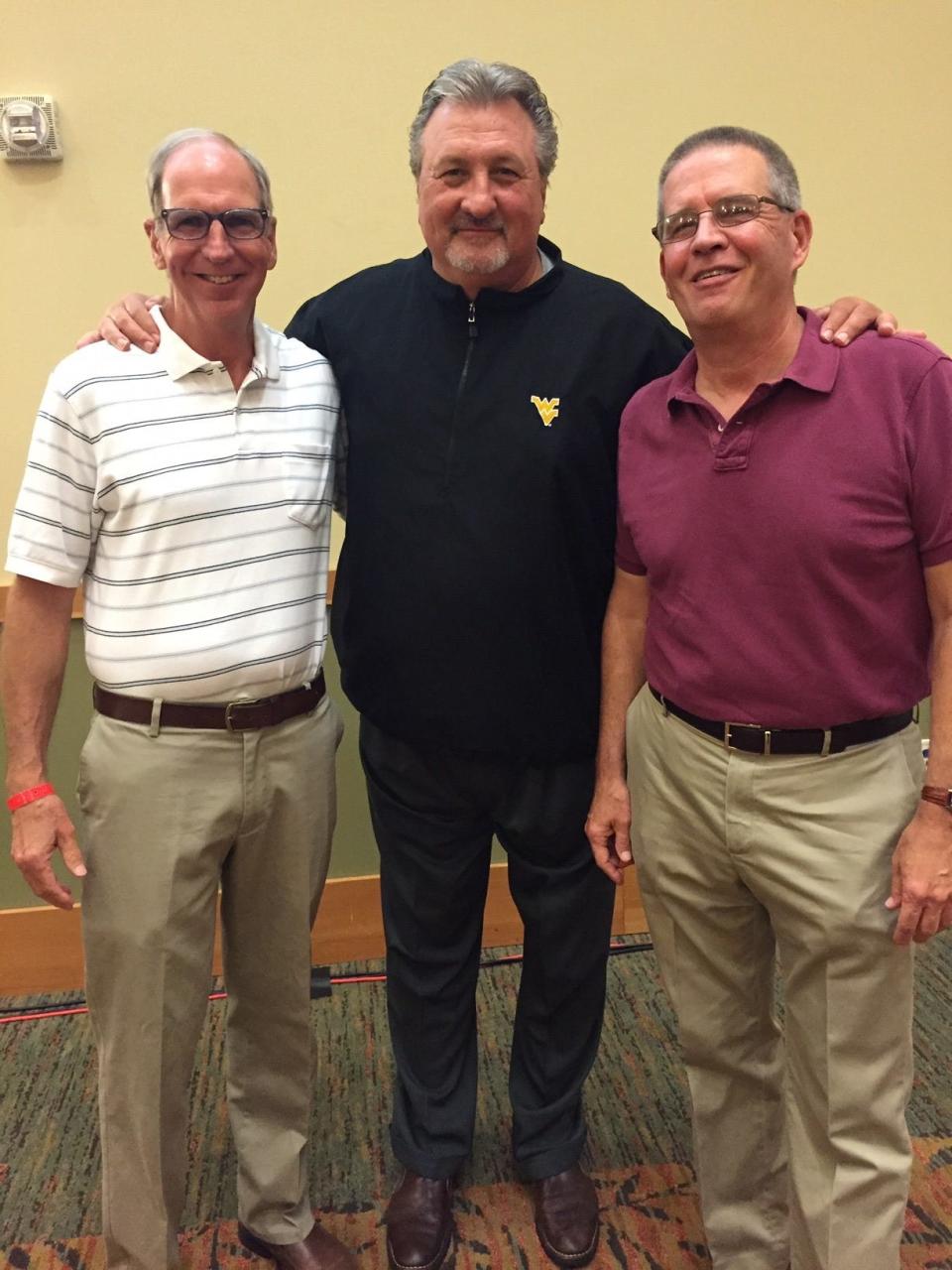 Bill Koch, left, former UC Bearcats coach Bob Huggins and Tom Groeschen at a reunion in 2017 for the Bearcats' 1992 Final Four team.