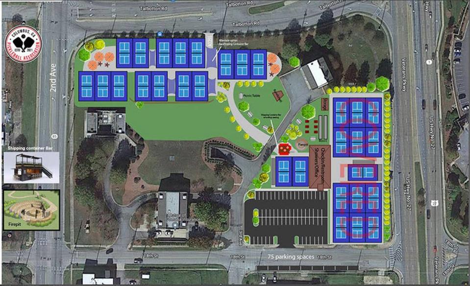 Funded by a public-private partnership, an outdoor pickleball facility with 25-30 courts, including 13 covered, is being planned for construction in the park at the Columbus Waters Works Uptown Water Resources Facility, 1820 Third Ave. Courtesy of Lance Tankersley/Columbus, GA, Pickleball Association