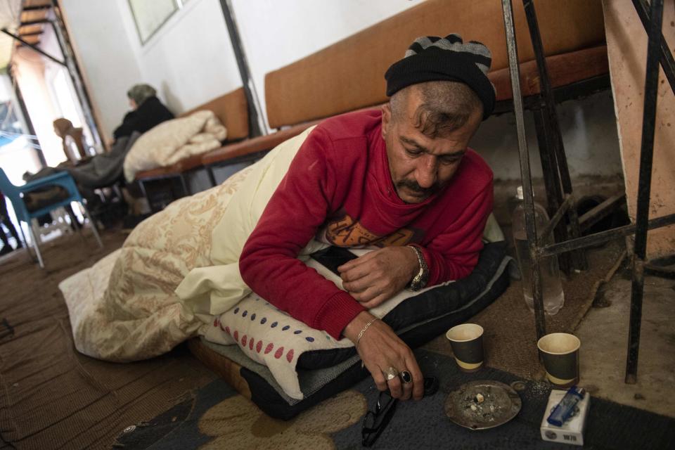 People made homeless take refuge in a make-shift shelter in the Syrian town of Jableh (AFP via Getty Images)