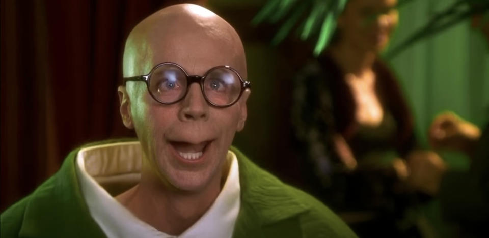 Dana Carvey as the character Pistachio Disguisey wearing glasses in a scene from "The Master of Disguise"