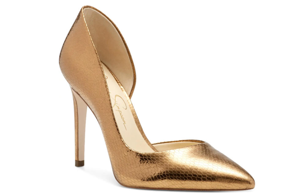 heels, metallic pumps, jessica simpso 