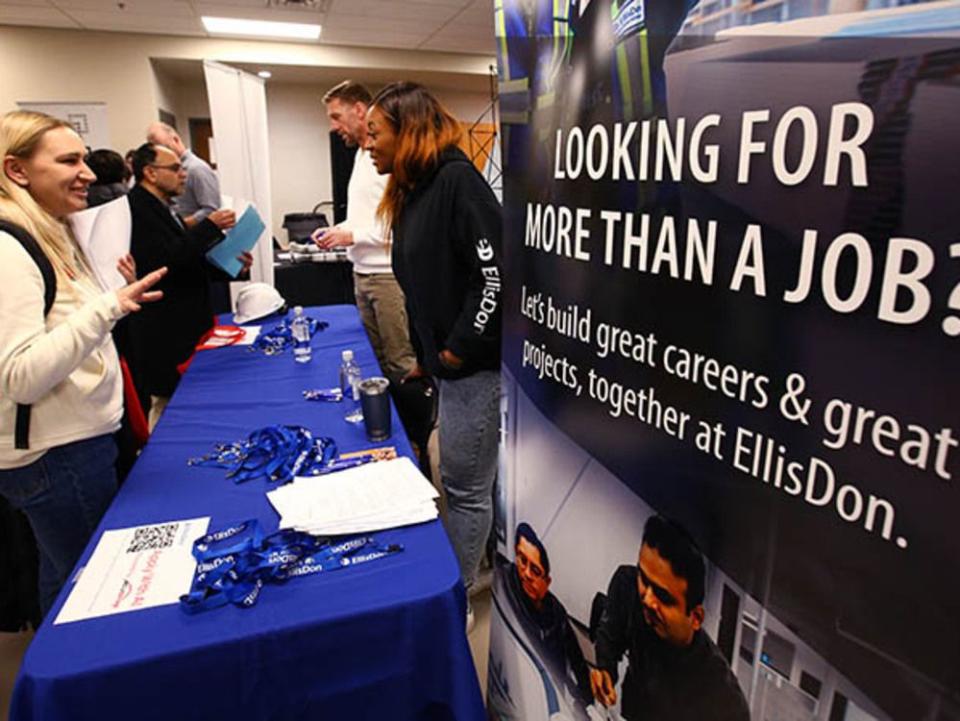  An EllisDon booth at a job fair in Calgary, in 2022.