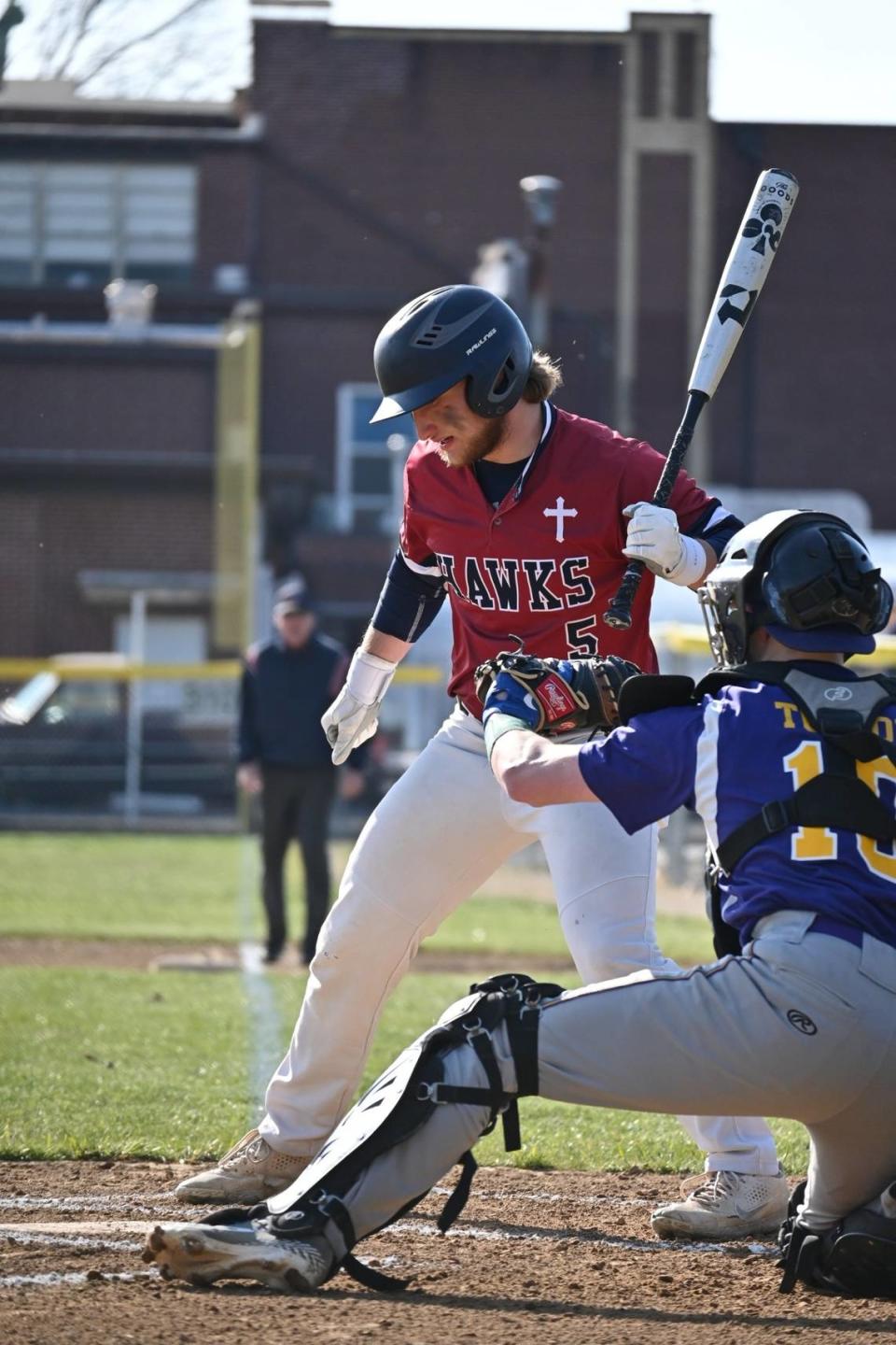 Daniel Darin of Gibault Catholic High School takes a pitch during a game this season. Darin is the winner of this week’s Belleville News-Democrat Baseball Player of the Week high school poll, as selected by readers of bnd.com.​ Provided