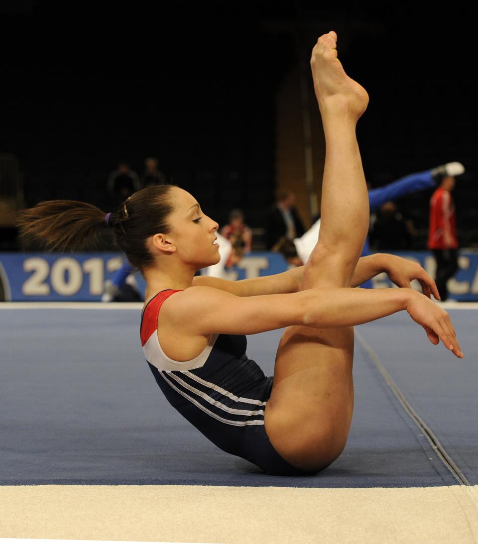 Jordyn Wieber of the USA warms up during practice at the 2012 AT&T American Cup at Madison Square Garden in New York City March 2, 2012.  The event , which takes place March 3, will feature all-around competition for both men and women, is part of the FIG's World Series Cup series and is one of four all-around World Cup events in 2012.AFP  PHOTO/ TIMOTHY A. CLARY (Photo credit should read TIMOTHY A. CLARY/AFP/Getty Images)