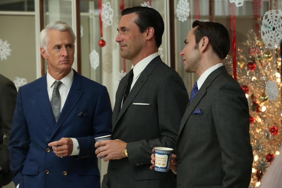 Roger Sterling (John Slattery, from left), Don Draper (Jon Hamm) and Pete Campbell (Vincent Kartheiser) in Season 6 of "Mad Men."