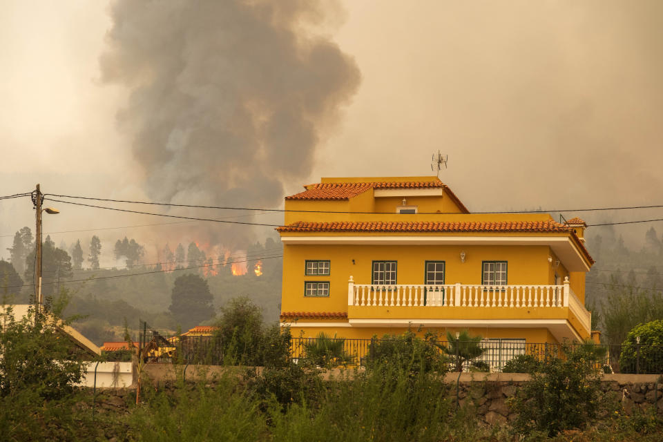 Fire advances through the forest in La Orotava in Tenerife, Canary Islands, Spain on Saturday, Aug. 19, 2023. Firefighters have battled through the night to try to bring under control the worst wildfire in decades on the Spanish Canary Island of Tenerife, a major tourist destination. The fire in the north of the island started Tuesday night and has forced the evacuation or confinement of nearly 8,000 people. Regional officials say Friday's efforts will be crucial in containing the fire. (AP Photo/Arturo Rodriguez)