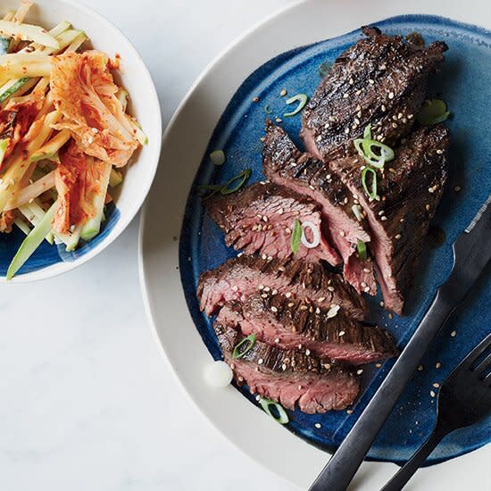 Grilled Hanger Steak with Kimchi-Apple Slaw